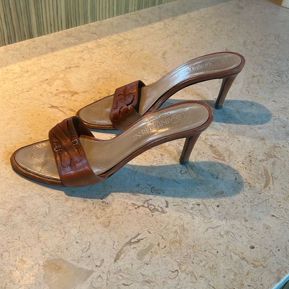 Yves Saint Laurent Brown Leather Slide Heels